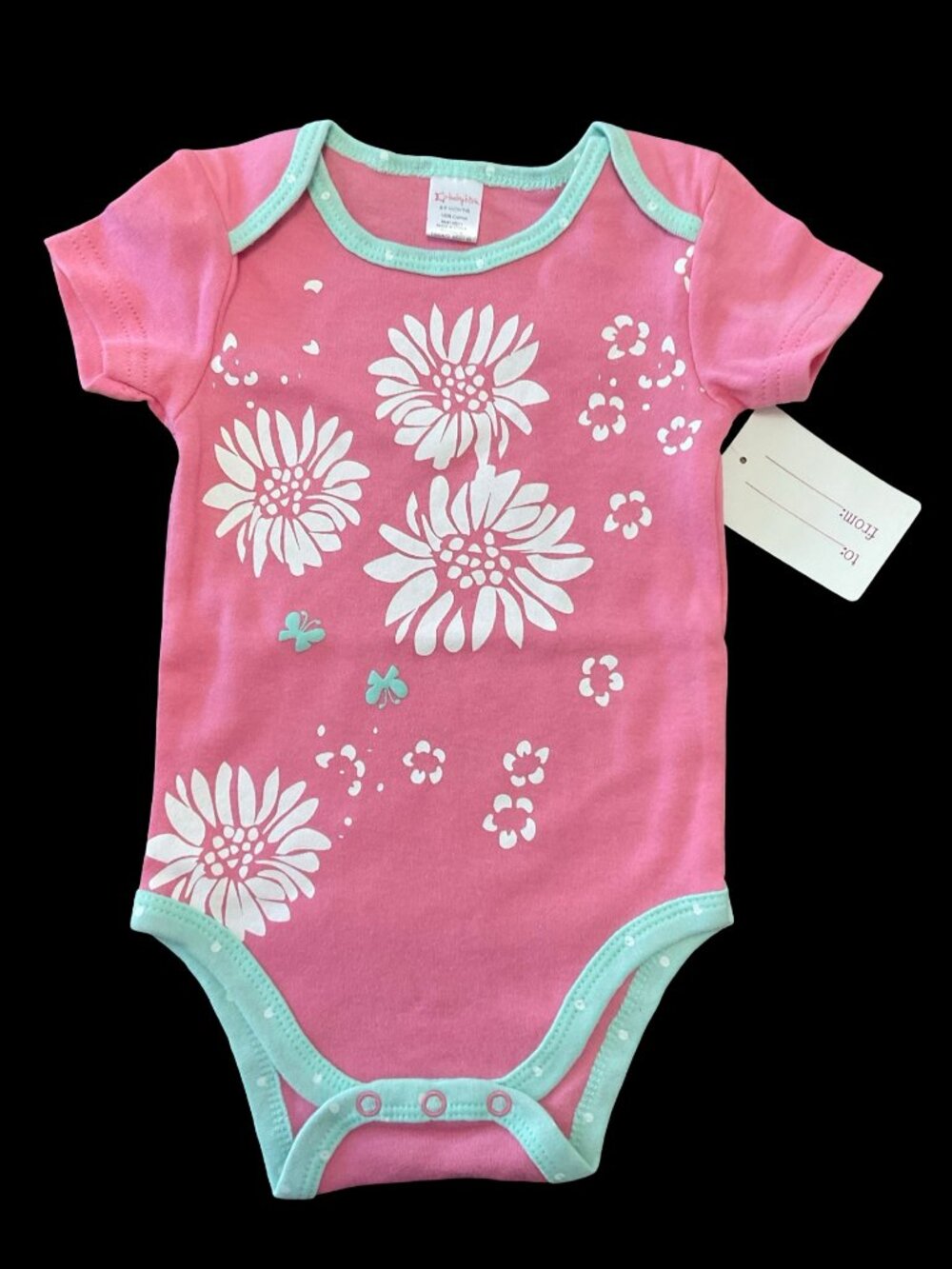 👣 5/$25 - Pink/White Floral Print Onesie w/ Polka Dot Trim